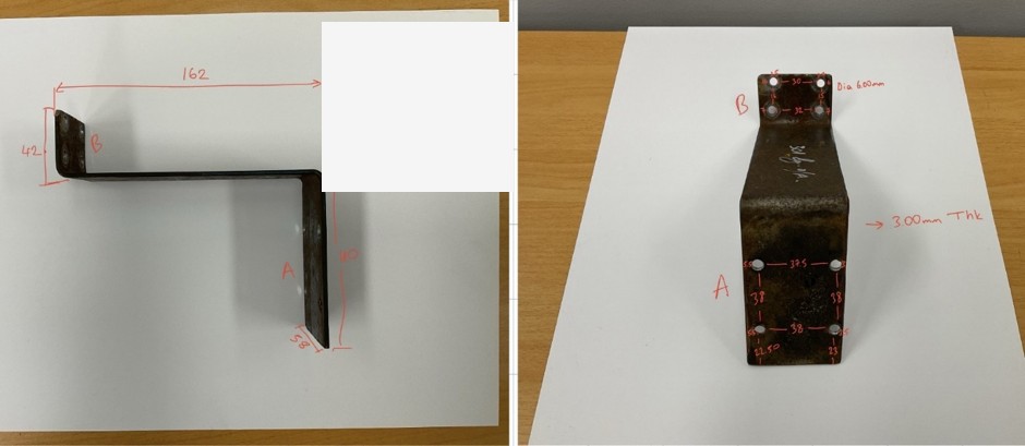 Measured folded bracket reference photos with handwritten dimensions